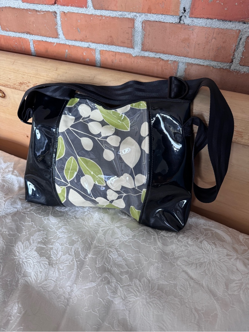 Tutela Cecelia Crossbody Bag with Green & Cream Leaf Panel